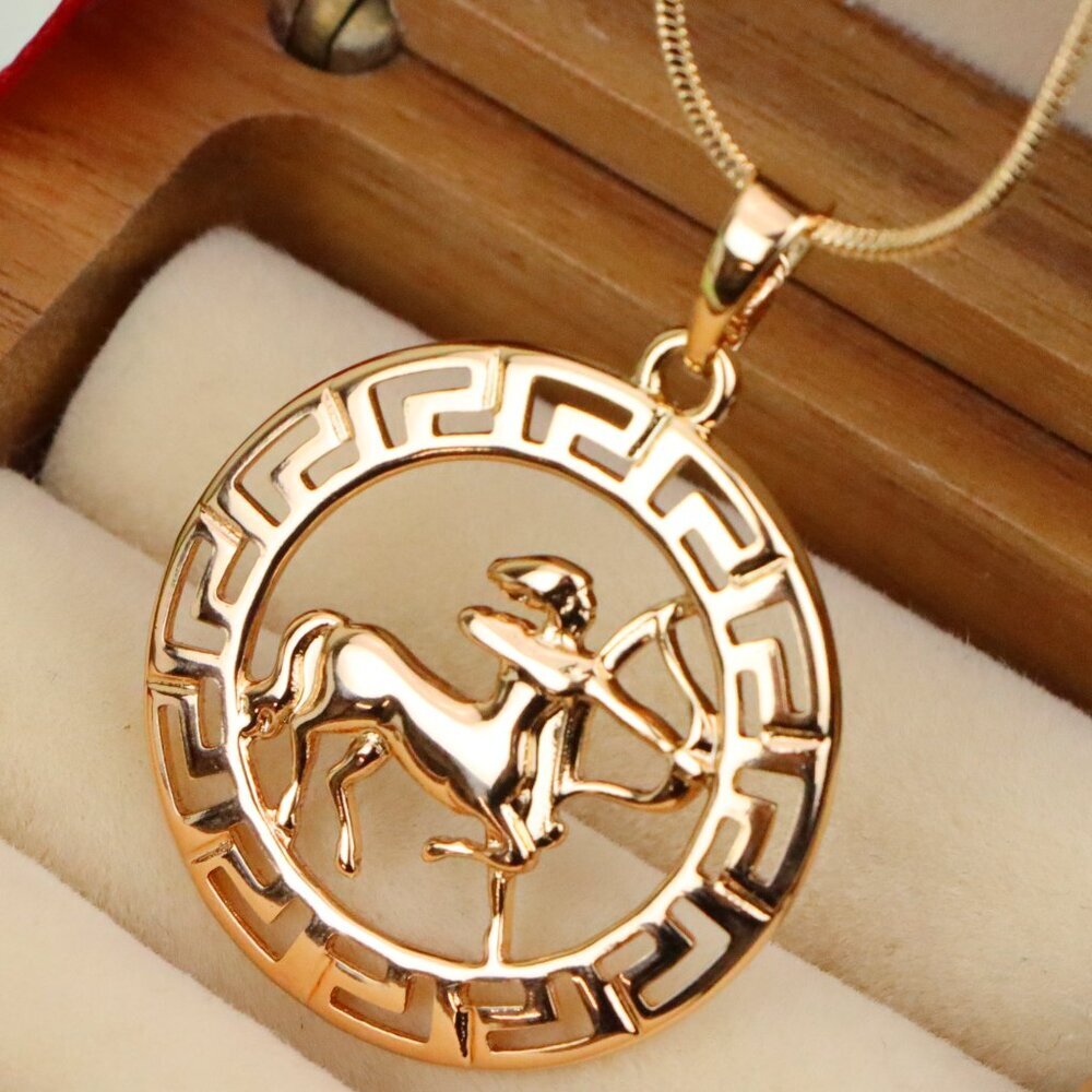 "Sagittarius Zodiac Rose Gold Pendant in Gold Plated Brass, XPPT1336